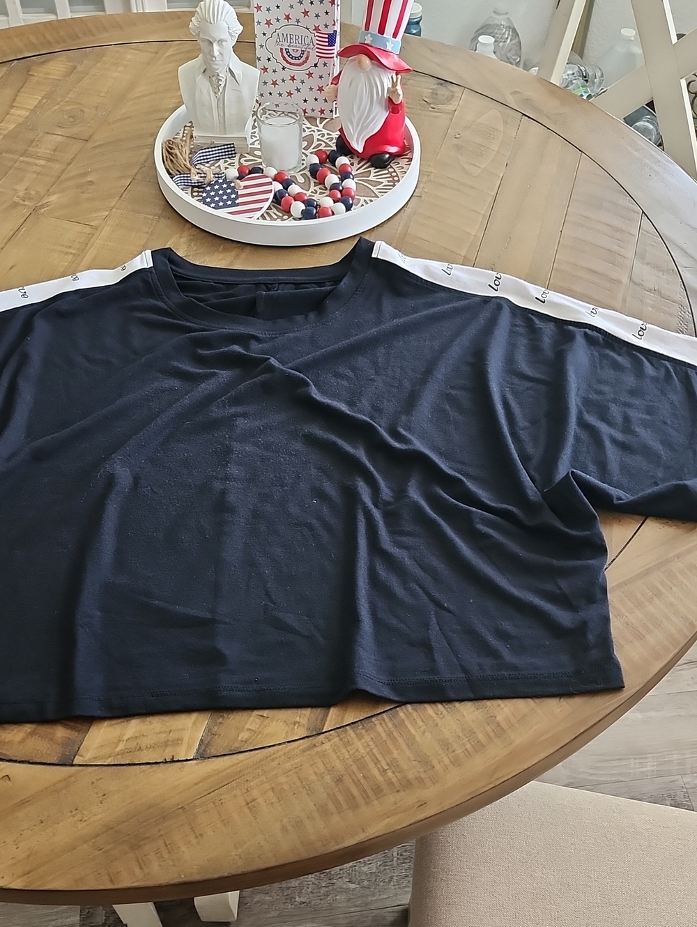 New York & Company Black Crop Top with White Love Trim